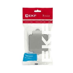 Розетка 1-м ОП Мурманск 16А IP54 с заземл. защ. шторки с крышкой сер. EKF EFR16-029-30-54