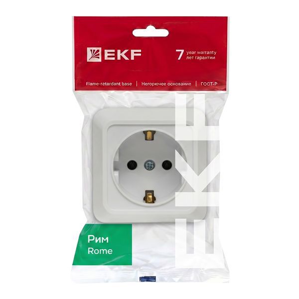 Розетка 1-м ОП Рим 16А IP20 с заземл. бел. EKF ENR16-028-10