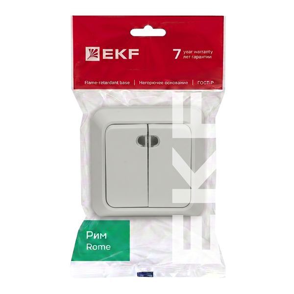 Выключатель 2-кл. ОП Рим 10А IP20 с индикатором бел. EKF ENV10-123-10