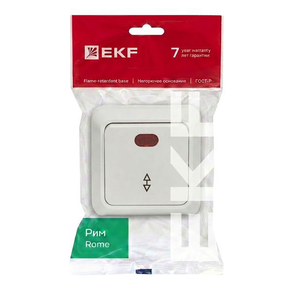 Переключатель проходной 1-кл. ОП Рим 10А IP20 с индикатором бел. EKF ENV10-125-10