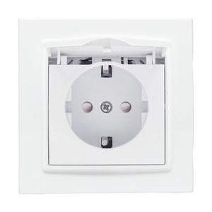 Розетка 1-м СП Минск 16А IP20 с заземл. защ. шторки с крышкой бел. Basic EKF ERR16-029-100