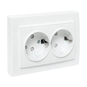 Розетка 2-м СП Минск 16А IP20 с заземл. защ. шторки бел. Basic EKF ERR16-128-100