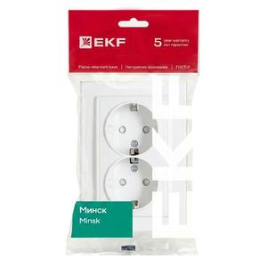 Розетка 2-м СП Минск 16А IP20 с заземл. защ. шторки бел. Basic EKF ERR16-128-100