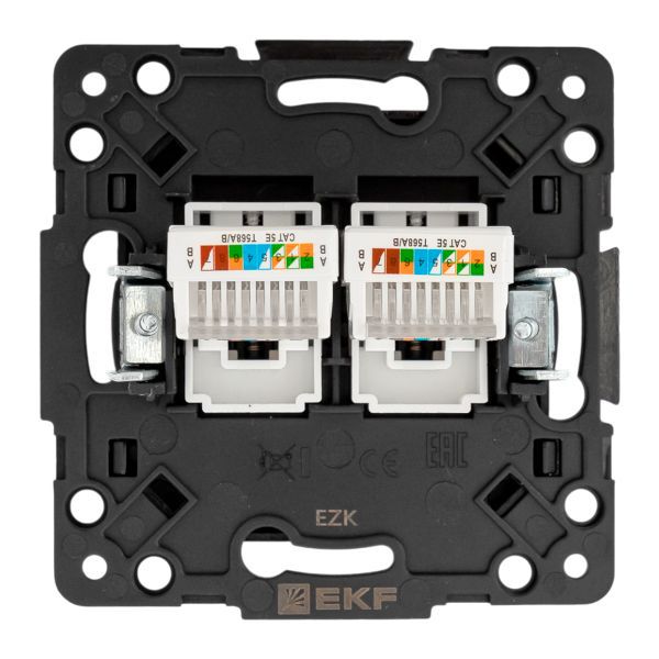 Розетка компьютерная 2-м Стокгольм RJ-45 механизм черн. EKF EZK02-035-10