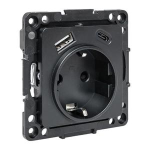 Розетка 1-м СП Стокгольм 16А USB A+C с заземл. защ. шторки винтов. клеммы механизм черн. EKF EZR16-2USB-typeA-typeC