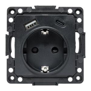 Розетка 1-м СП Стокгольм 16А USB A+C с заземл. защ. шторки винтов. клеммы механизм черн. EKF EZR16-2USB-typeA-typeC