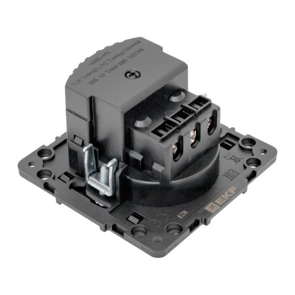 Розетка 1-м СП Стокгольм 16А USB A+C с заземл. защ. шторки винтов. клеммы механизм черн. EKF EZR16-2USB-typeA-typeC