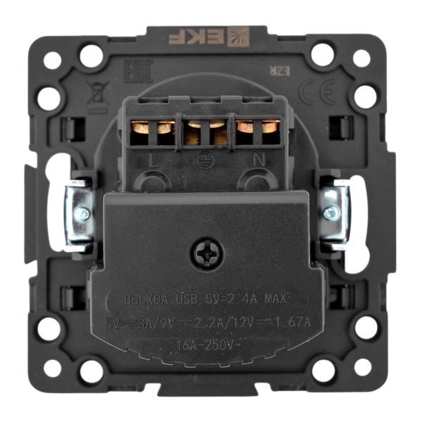 Розетка 1-м СП Стокгольм 16А USB A+C с заземл. защ. шторки винтов. клеммы механизм черн. EKF EZR16-2USB-typeA-typeC
