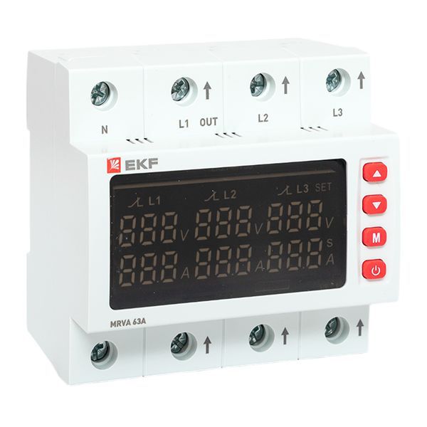 Реле напряжения и тока 3ф MRVA 63А с дисплеем EKF MRVA-3-63A-v2