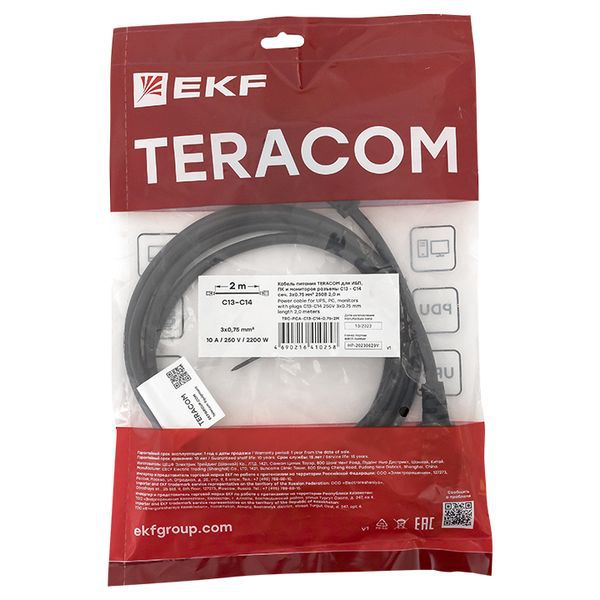 Кабель питания TERACOM для ИБП ПК и мониторов разъемы C13 - C14 сеч. 3х0.75кв.мм 250В 2.0м EKF TRC-PCA-C13-C14-0.75-2M