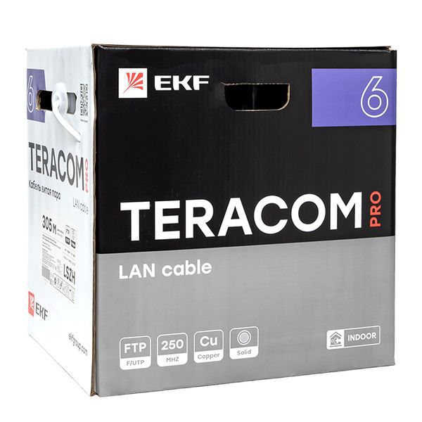 Кабель витая пара F/UTP кат.6 4 пары solid 23AWG оболочка LSZH нг(А)-HF сер. (уп.305м) TERACOM PRO EKF TRP-6FTP-04LSH-GY-IN3