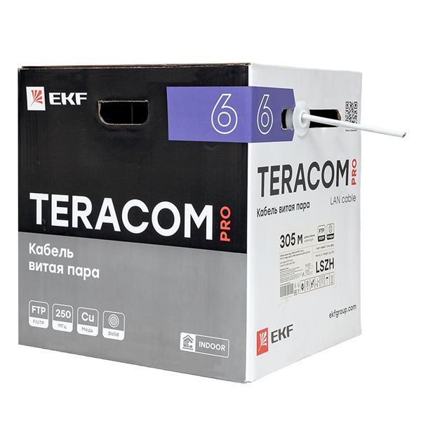 Кабель витая пара F/UTP кат.6 4 пары solid 23AWG оболочка LSZH нг(А)-HF сер. (уп.305м) TERACOM PRO EKF TRP-6FTP-04LSH-GY-IN3