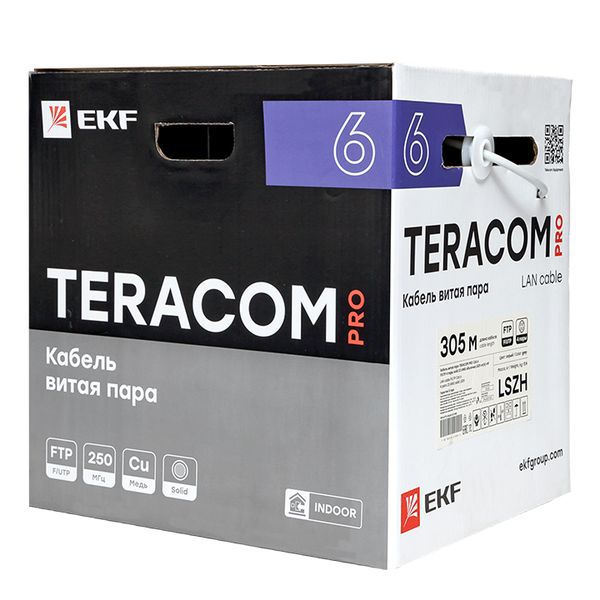 Кабель витая пара F/UTP кат.6 4 пары solid 23AWG оболочка LSZH нг(А)-HF сер. (уп.305м) TERACOM PRO EKF TRP-6FTP-04LSH-GY-IN3