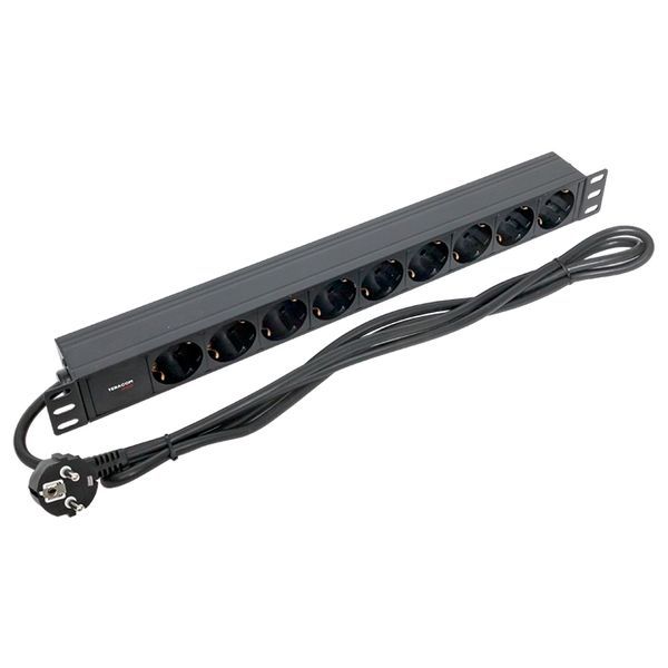 Блок PDU TERACOM PRO 19дюйм 1U 16А/250В 9 роз. Schuko шнур 2м 3х1.5кв.мм вилка Schuko корпус алюм. черн. EKF TRP-HPD-16A-9SH-2MSH
