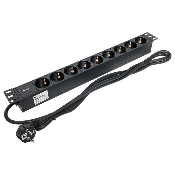 Блок PDU TERACOM PRO 19дюйм 1U 16А/250В 9 роз. Schuko шнур 2м 3х1.5кв.мм вилка Schuko корпус алюм. черн. EKF TRP-HPD-16A-9SH-2MSH