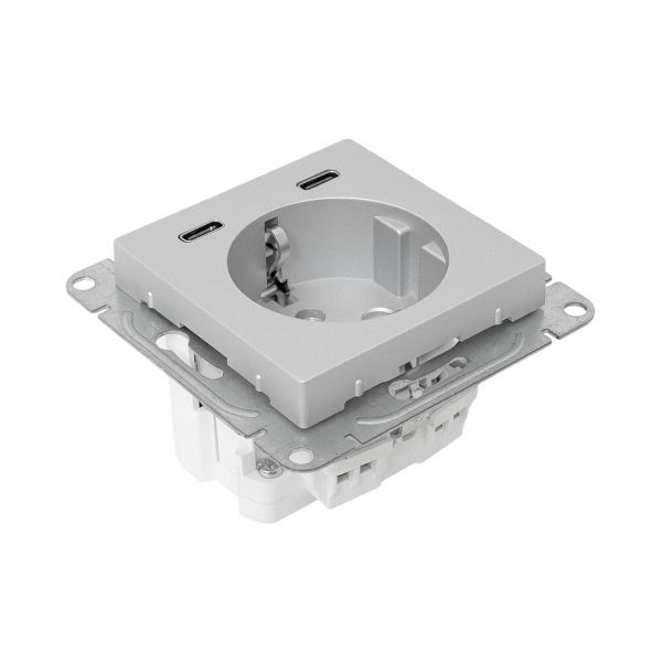 Розетка СП Эпика 16А с 2 USB-C с заземл. защ. шторки механизм алюм. EKF UP1-SOA-111-2USBC