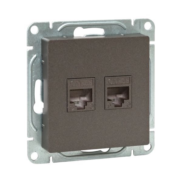 Розетка компьютерная 2-м СП Эпика RJ45 кат.5 механизм мокко EKF UP1-SOM-2RJ45-5