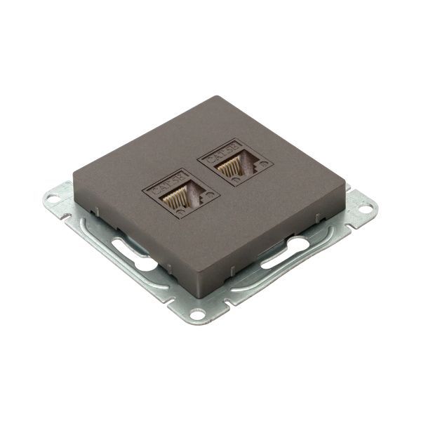 Розетка компьютерная 2-м СП Эпика RJ45 кат.5 механизм мокко EKF UP1-SOM-2RJ45-5