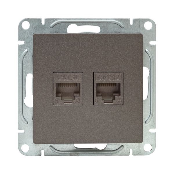 Розетка компьютерная 2-м СП Эпика RJ45 кат.5 механизм мокко EKF UP1-SOM-2RJ45-5