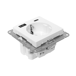 Розетка СП Эпика 16А с 2 USB-A+С с заземл. защ. шторки механизм бел. EKF UP1-SOW-111-USBA+USBC