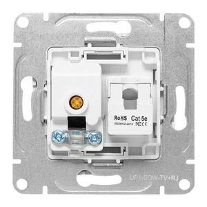 Розетка телевизионная + компьютерная СП Эпика TV + RJ45 кат.5 механизм бел. EKF UP1-SOW-TV+RJ