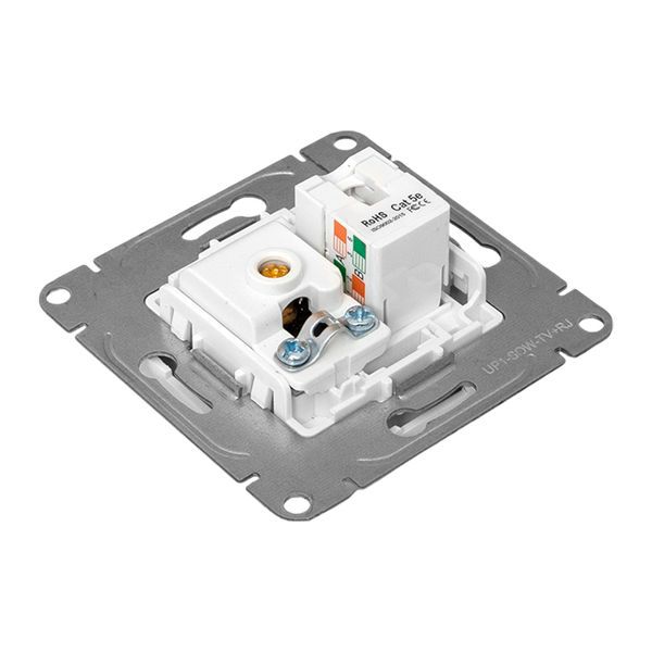 Розетка телевизионная + компьютерная СП Эпика TV + RJ45 кат.5 механизм бел. EKF UP1-SOW-TV+RJ