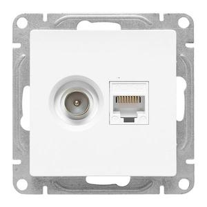 Розетка телевизионная + компьютерная СП Эпика TV + RJ45 кат.5 механизм бел. EKF UP1-SOW-TV+RJ