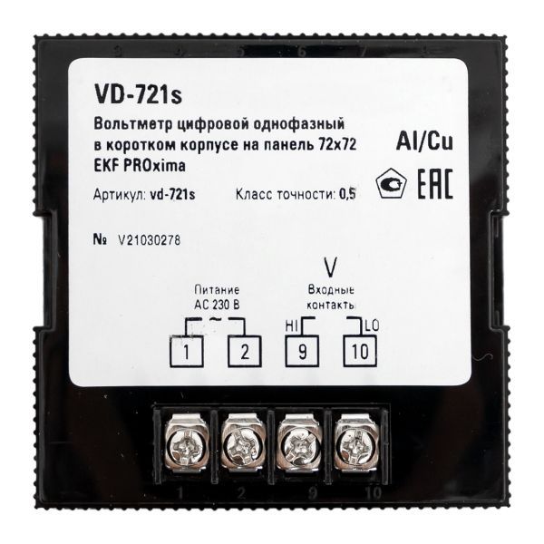 Вольтметр цифровой VD-721s на панель 72х72 (квадратный вырез) 1ф в коротком корпусе PROxima EKF VD-721s