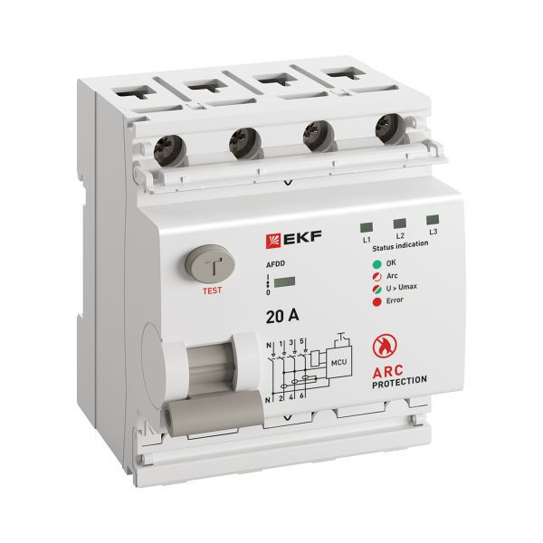 Устройство защиты от дугового пробоя (УЗДП) 3P+N 20А PROxima EKF afdd-4-20-pro