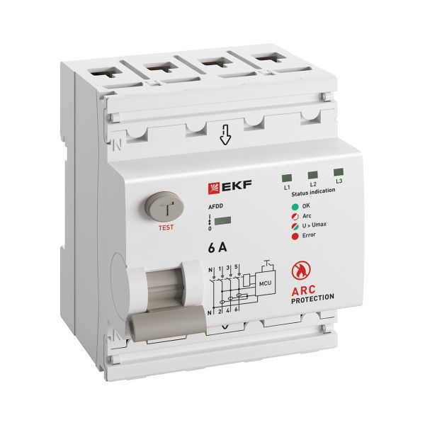 Устройство защиты от дугового пробоя (УЗДП) 3P+N 6А PROxima EKF afdd-4-6-pro