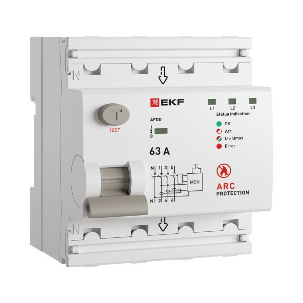 Устройство защиты от дугового пробоя (УЗДП) 3P+N 63А PROxima EKF afdd-4-63-pro