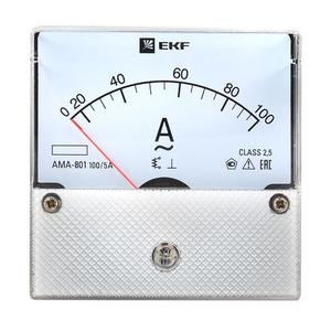 Амперметр аналоговый AM-A801 на панель 80х80 кругл. вырез 100А трансф. подкл. EKF am-a801-100/ama-801-100