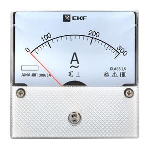Амперметр аналоговый AM-A801 на панель 80х80 кругл. вырез 300А трансф. подкл. EKF am-a801-300/ama-801-300