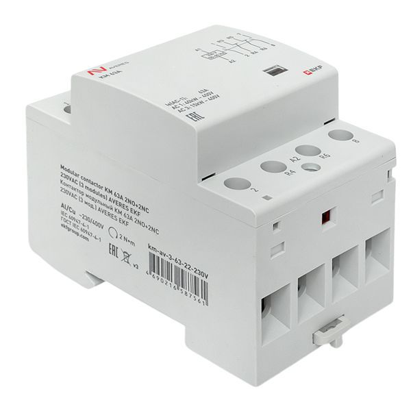 Контактор модульный КМ 63А 2NO+2NC 230В AC (3 мод.) AVERES EKF km-av-3-63-22-230V