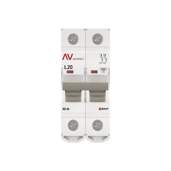 Выключатель автоматический модульный 2п L 20А 10кА AV-10 AVERES EKF mcb10-2-20L-av