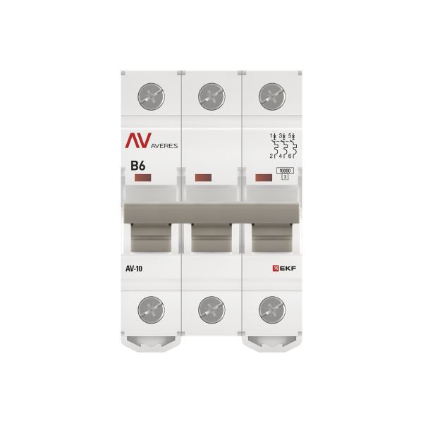 Выключатель автоматический модульный 3п B 6А 10кА AV-10 AVERES EKF mcb10-3-06B-av