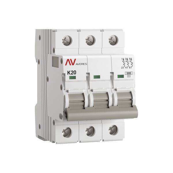 Выключатель автоматический модульный 3п K 20А 10кА AV-10 AVERES EKF mcb10-3-20K-av