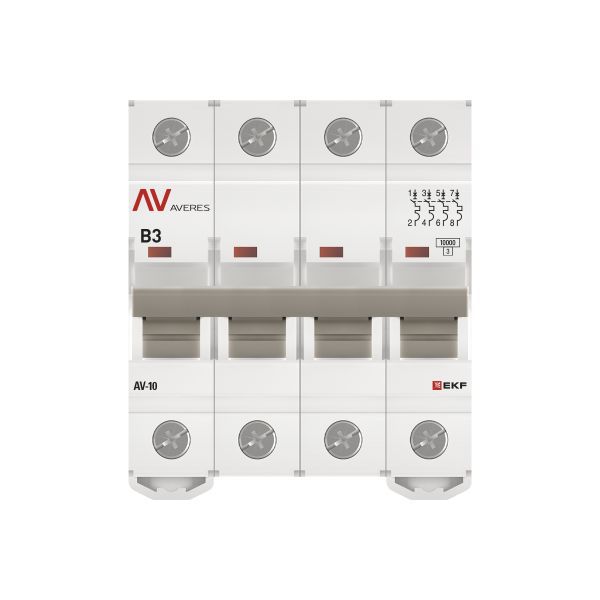 Выключатель автоматический модульный 4п B 3А 10кА AV-10 AVERES EKF mcb10-4-03B-av
