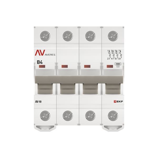Выключатель автоматический модульный 4п B 4А 10кА AV-10 AVERES EKF mcb10-4-04B-av