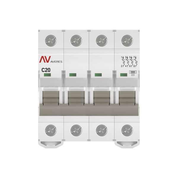 Выключатель автоматический модульный 4п C 20А 10кА AV-10 AVERES EKF mcb10-4-20C-av