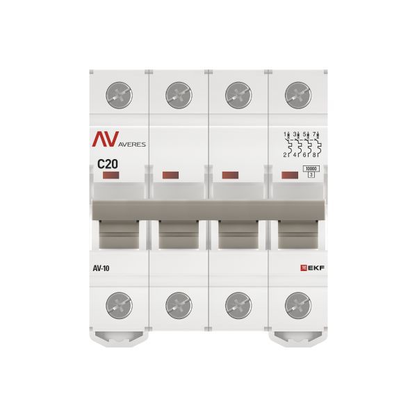 Выключатель автоматический модульный 4п C 20А 10кА AV-10 AVERES EKF mcb10-4-20C-av