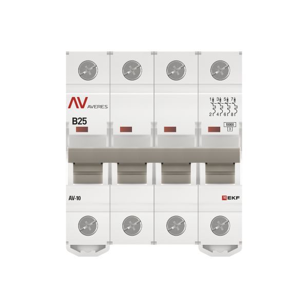 Выключатель автоматический модульный 4п B 25А 10кА AV-10 AVERES EKF mcb10-4-25B-av