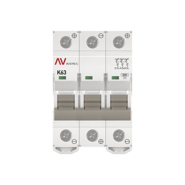 Выключатель автоматический модульный 3п K 63А 10кА AV-10 DC AVERES EKF mcb10-DC-3-63K-av