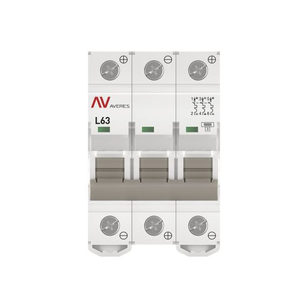 Выключатель автоматический модульный 3п L 63А 10кА AV-10 DC AVERES EKF mcb10-DC-3-63L-av