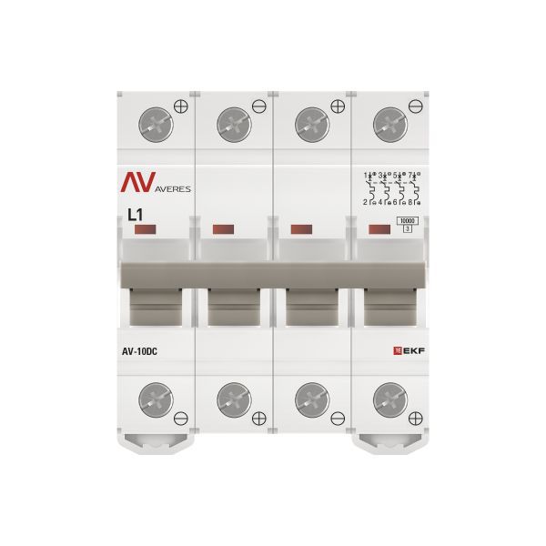 Выключатель автоматический модульный 4п L 1А 10кА AV-10 DC AVERES EKF mcb10-DC-4-01L-av