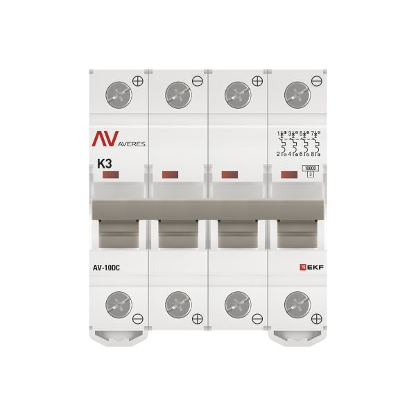 Выключатель автоматический модульный 4п K 3А 10кА AV-10 DC AVERES EKF mcb10-DC-4-03K-av