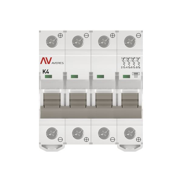 Выключатель автоматический модульный 4п K 4А 10кА AV-10 DC AVERES EKF mcb10-DC-4-04K-av