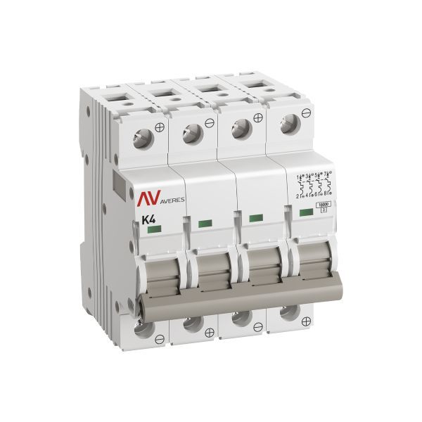 Выключатель автоматический модульный 4п K 4А 10кА AV-10 DC AVERES EKF mcb10-DC-4-04K-av
