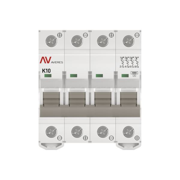 Выключатель автоматический модульный 4п K 10А 10кА AV-10 DC AVERES EKF mcb10-DC-4-10K-av