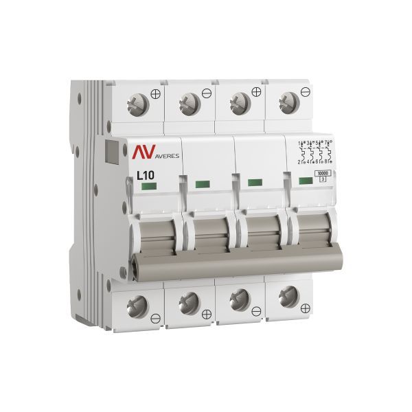Выключатель автоматический модульный 4п L 10А 10кА AV-10 DC AVERES EKF mcb10-DC-4-10L-av